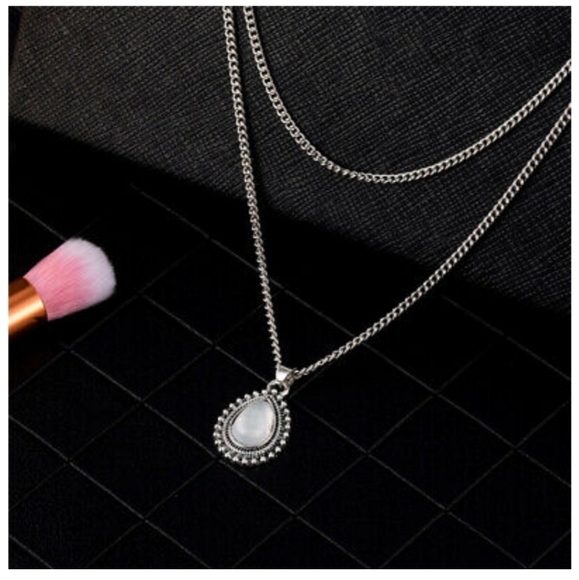 NWT MULTILAYER DRIPPING OPAL CHOKER SILVER CHAIN - Picture 2 of 7